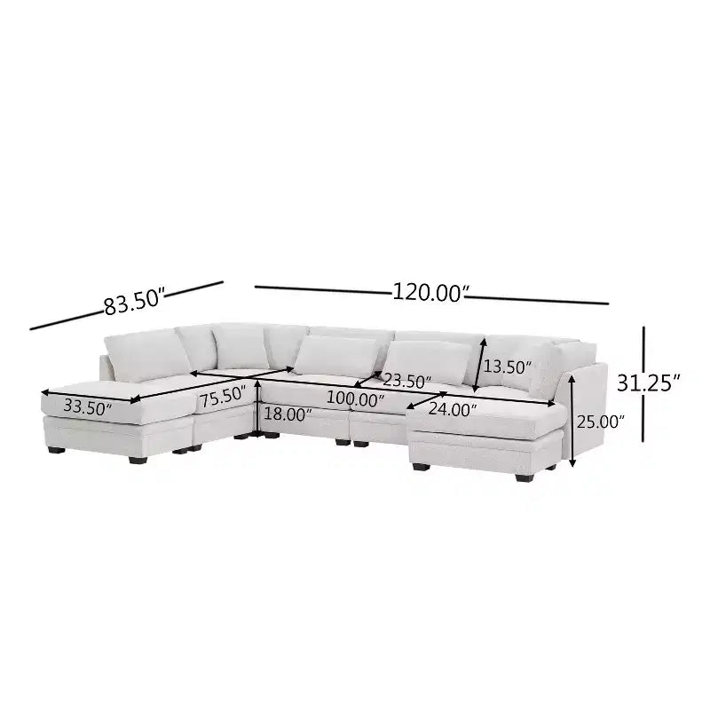 Canapés modulaires sectionnels réversibles rembourrés modernes 7 pièces Christopher Knight Home Blair avec 2 poufs