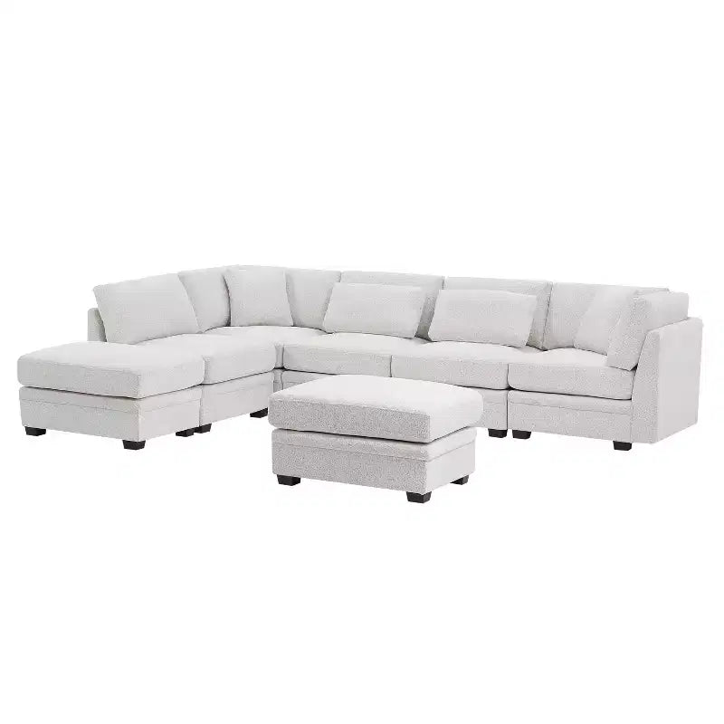 Canapés modulaires sectionnels réversibles rembourrés modernes 7 pièces Christopher Knight Home Blair avec 2 poufs