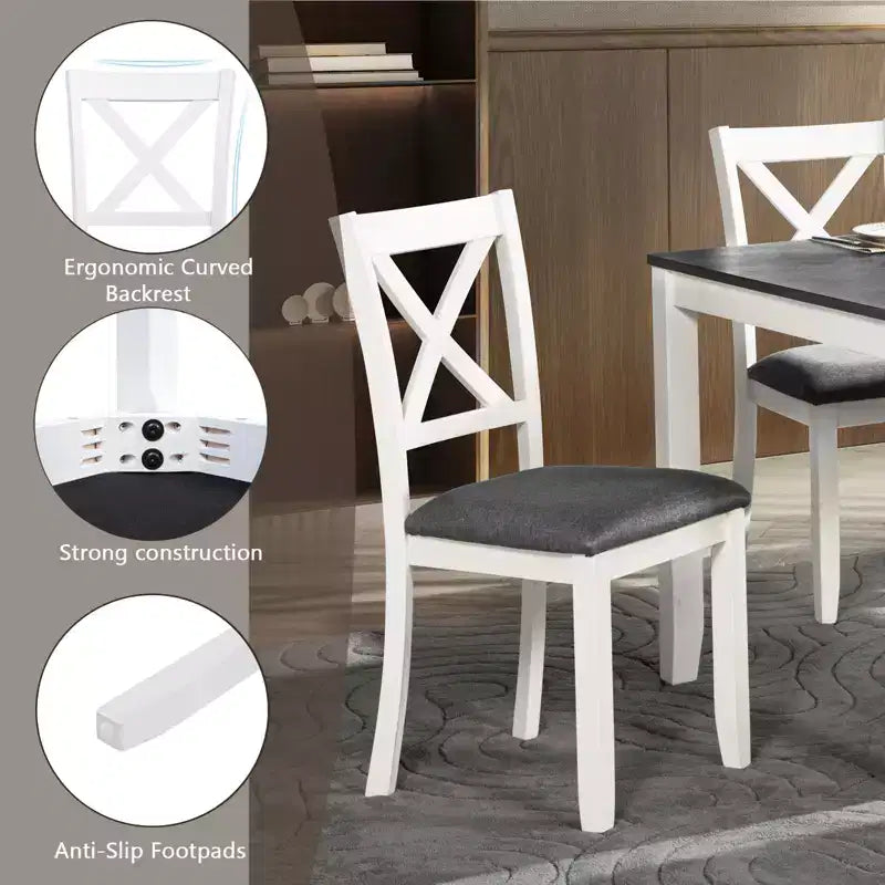 Ensemble de salle à manger GDFStudio Alvarez moderne 6 pièces avec chaises et banc rembourrés en bois d'hévéa et table de salle à manger rectangulaire