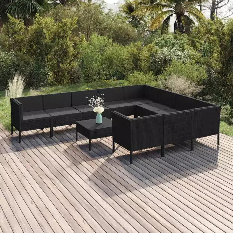 vidaXL Salon de jardin – 11 pièces, avec coussins, en résine tressée et acier thermolaqué, noir