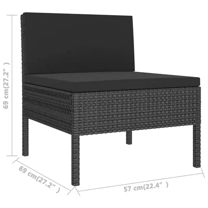 vidaXL Salon de jardin 8 pièces avec coussins, en rotin synthétique, résistant aux intempéries, structure en acier thermolaqué, design modulable, noir