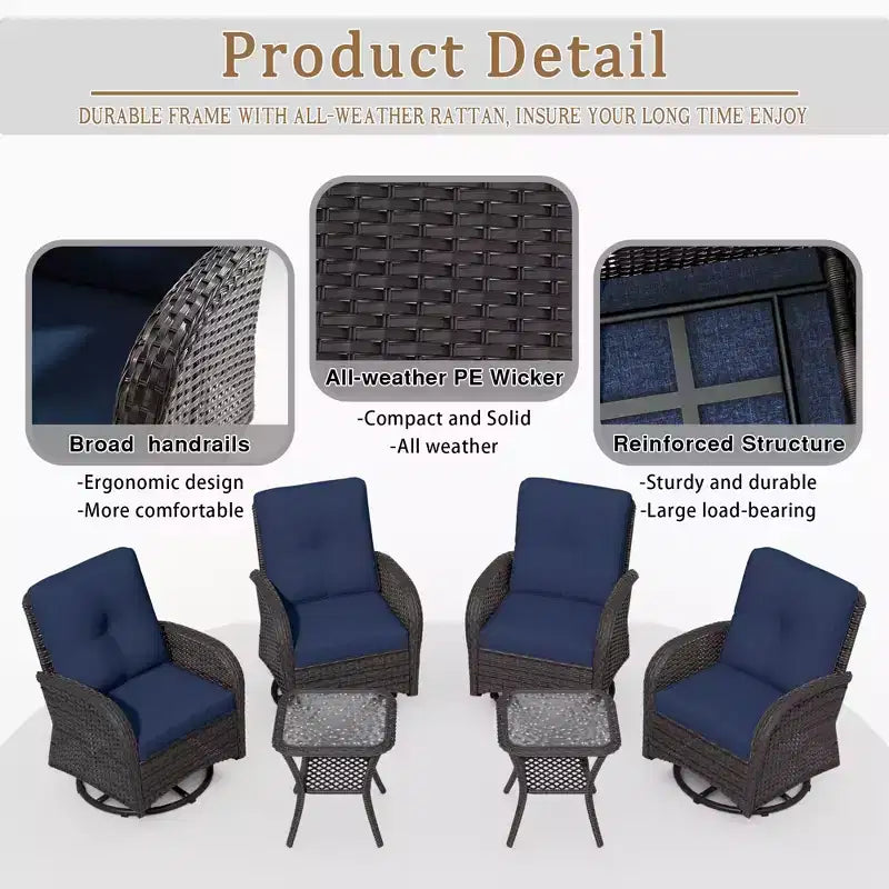 UPTIOT Ensemble de conversation de patio avec 6 fauteuils à bascule pivotants en osier