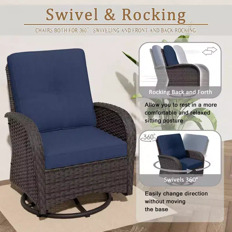 UPTIOT Ensemble de conversation de patio avec 6 fauteuils à bascule pivotants en osier