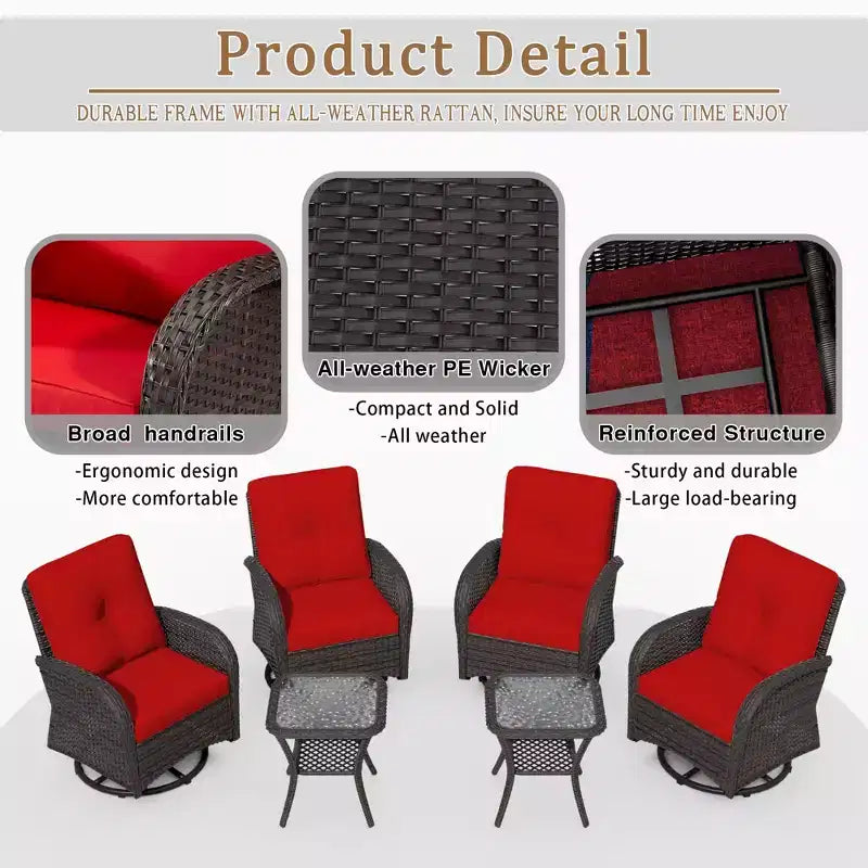 UPTIOT Ensemble de conversation de patio avec 6 fauteuils à bascule pivotants en osier