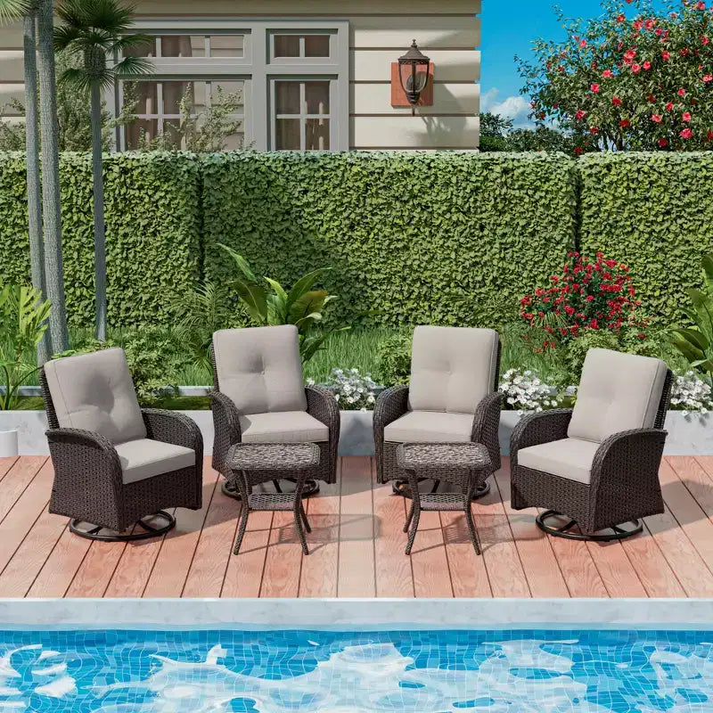 UPTIOT Ensemble de conversation de patio avec 6 fauteuils à bascule pivotants en osier