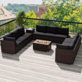 Costway 12 PCS Patio Wicker Sectional Sofa Set with 32 Propane Fire Pit Table Tank Holder Black/Brown/Navy