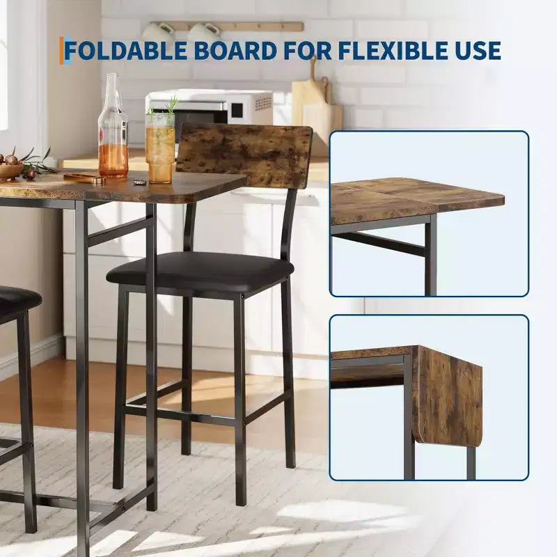 Ensemble table à manger pour 2, Table et chaises de cuisine, Table de bar avec 2 tabourets de bar, Ensemble de table à manger 3 pièces pour petit espace, Appartement