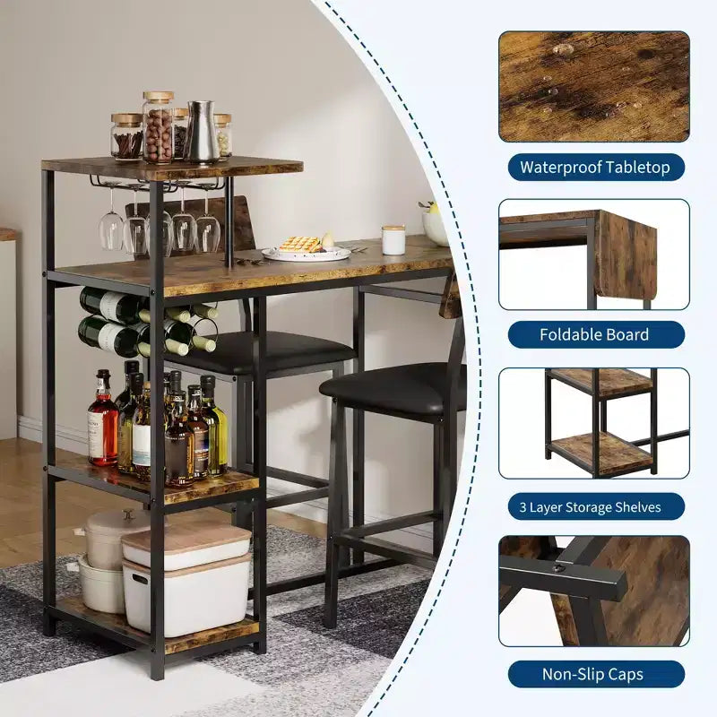 Ensemble table à manger pour 2, Table et chaises de cuisine, Table de bar avec 2 tabourets de bar, Ensemble de table à manger 3 pièces pour petit espace, Appartement