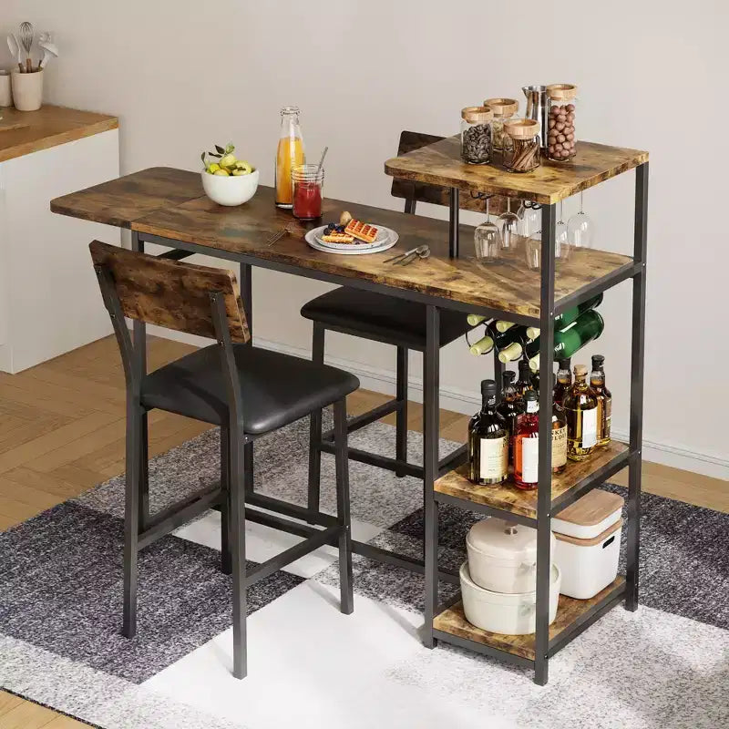 Ensemble table à manger pour 2, Table et chaises de cuisine, Table de bar avec 2 tabourets de bar, Ensemble de table à manger 3 pièces pour petit espace, Appartement