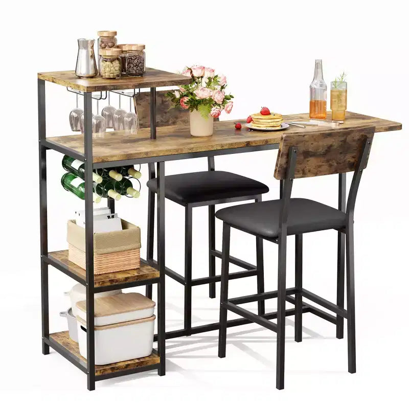 Ensemble table à manger pour 2, Table et chaises de cuisine, Table de bar avec 2 tabourets de bar, Ensemble de table à manger 3 pièces pour petit espace, Appartement