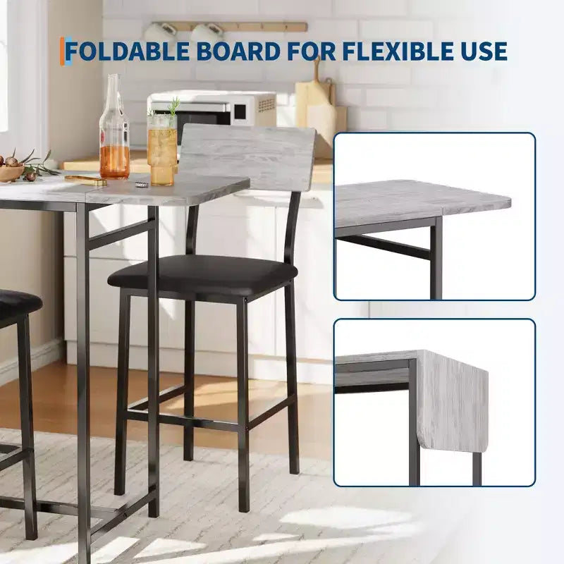 Ensemble table à manger pour 2, Table et chaises de cuisine, Table de bar avec 2 tabourets de bar, Ensemble de table à manger 3 pièces pour petit espace, Appartement