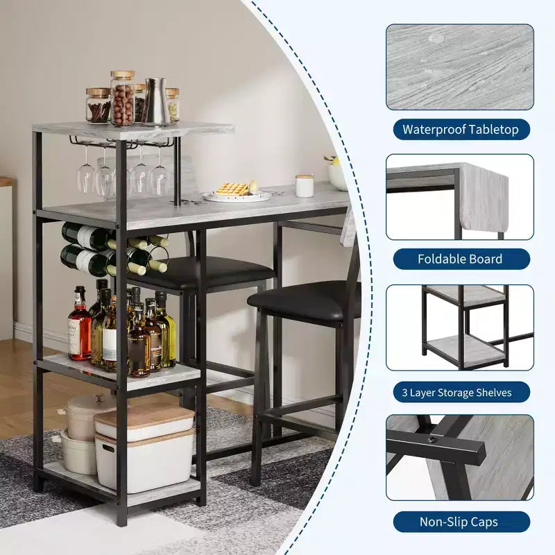 Ensemble table à manger pour 2, Table et chaises de cuisine, Table de bar avec 2 tabourets de bar, Ensemble de table à manger 3 pièces pour petit espace, Appartement