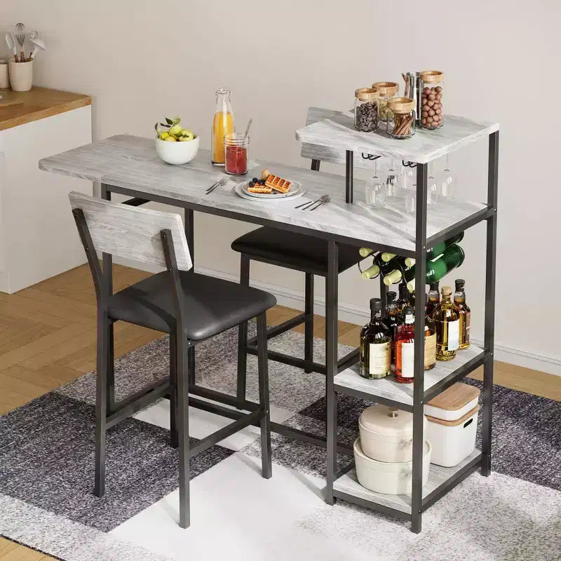 Ensemble table à manger pour 2, Table et chaises de cuisine, Table de bar avec 2 tabourets de bar, Ensemble de table à manger 3 pièces pour petit espace, Appartement