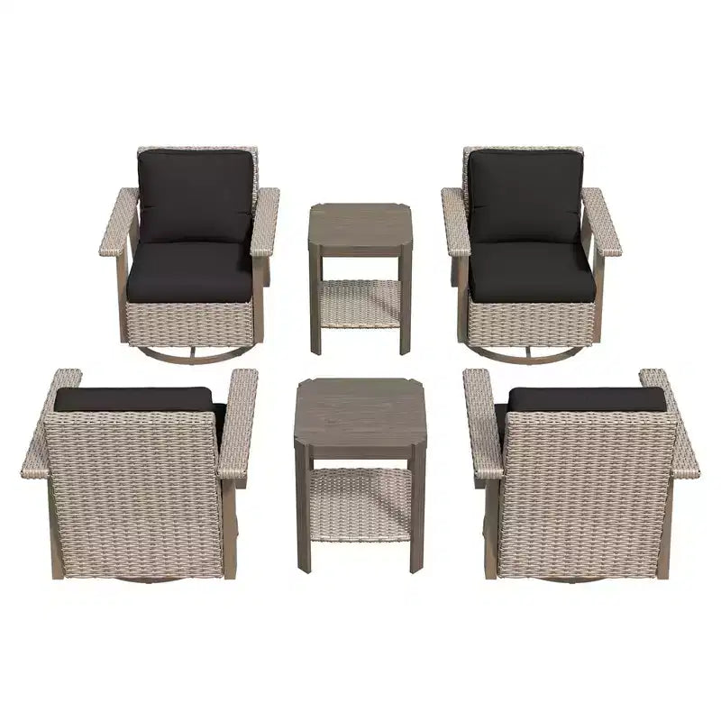 UPTIOT Ensemble de conversation extérieur en osier 6 pièces