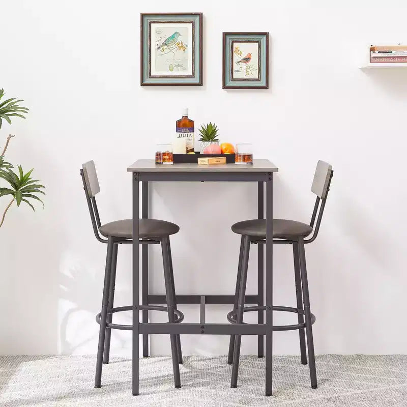 Okak Ensemble de Table et 2 Tabourets de Bar Industriels Hauteur Bar pour Cuisine, Salle à Manger, Ensemble Bistrot en Métal et Bois pour Petit-Déjeuner