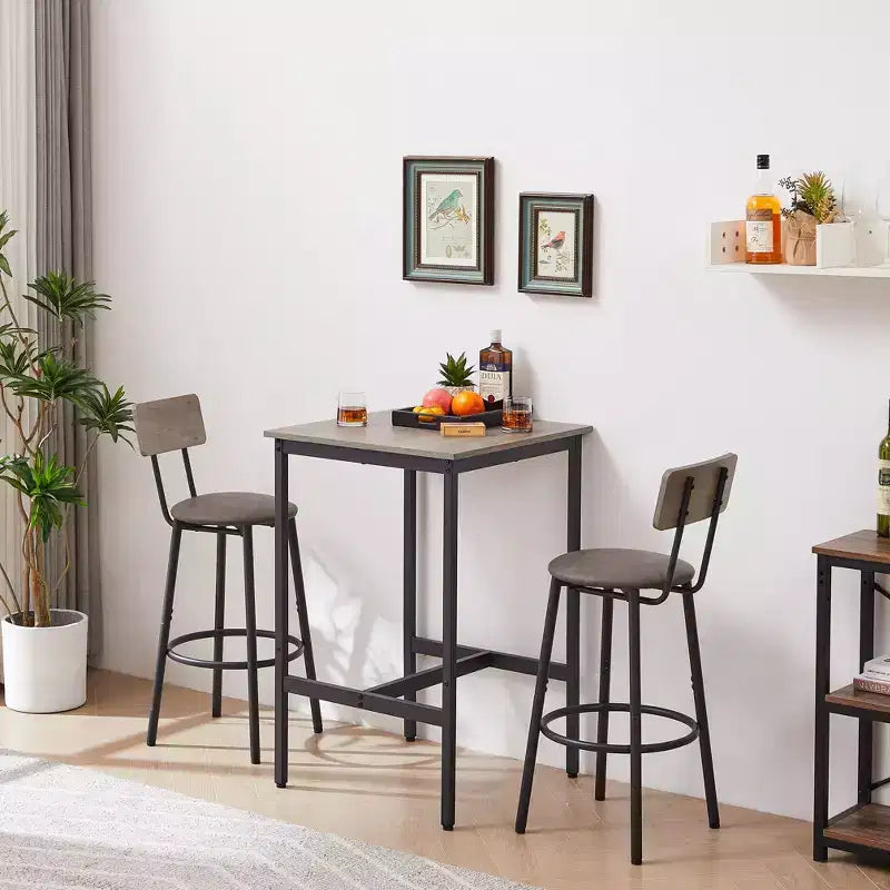 Okak Ensemble de Table et 2 Tabourets de Bar Industriels Hauteur Bar pour Cuisine, Salle à Manger, Ensemble Bistrot en Métal et Bois pour Petit-Déjeuner