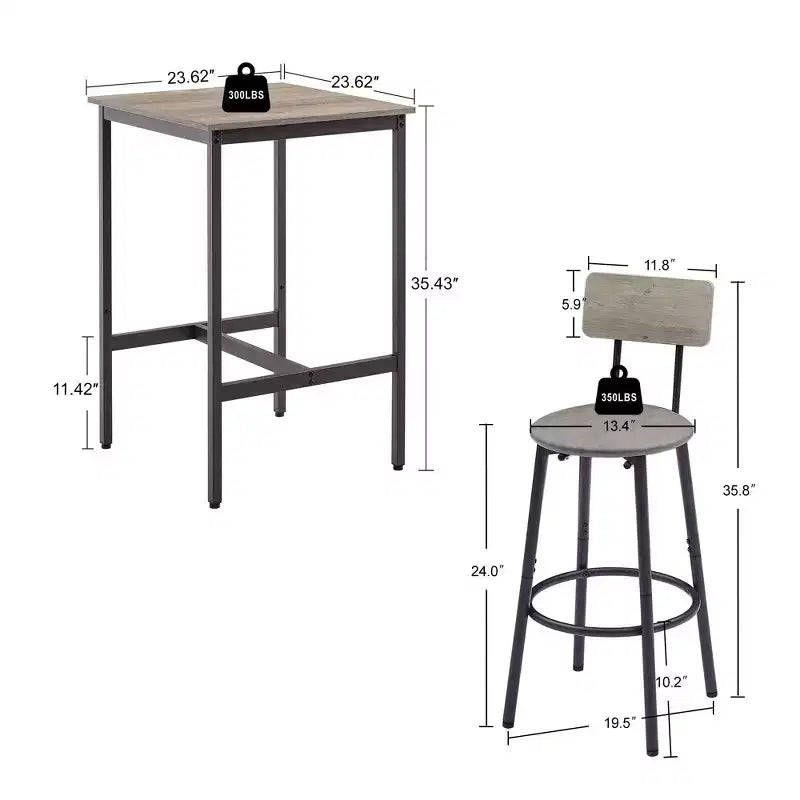Okak Ensemble de Table et 2 Tabourets de Bar Industriels Hauteur Bar pour Cuisine, Salle à Manger, Ensemble Bistrot en Métal et Bois pour Petit-Déjeuner