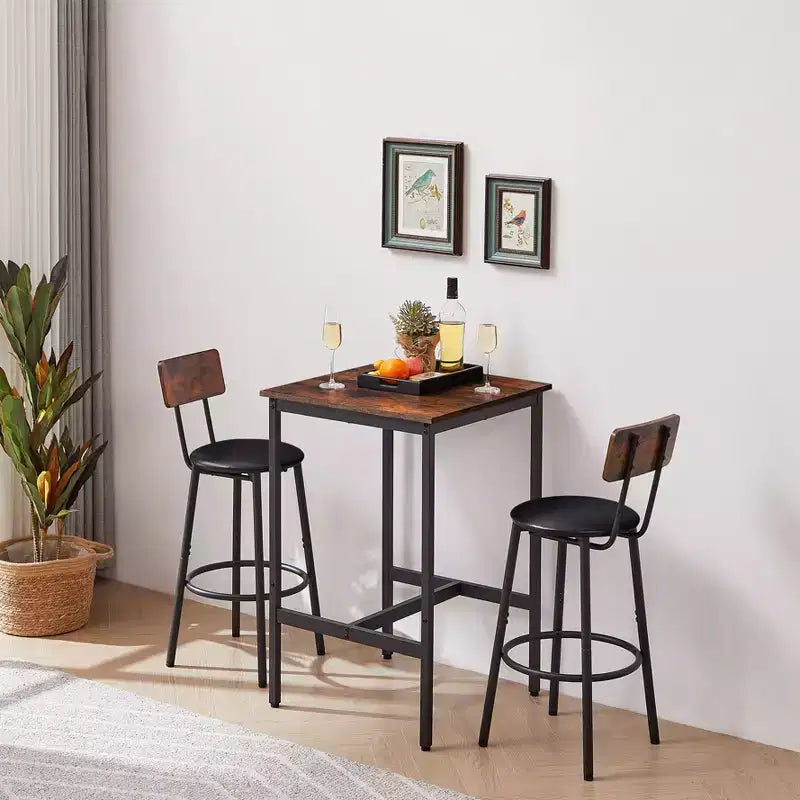 Okak Ensemble de Table et 2 Tabourets de Bar Industriels Hauteur Bar pour Cuisine, Salle à Manger, Ensemble Bistrot en Métal et Bois pour Petit-Déjeuner