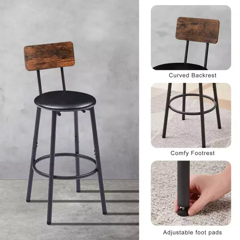 Okak Ensemble de Table et 2 Tabourets de Bar Industriels Hauteur Bar pour Cuisine, Salle à Manger, Ensemble Bistrot en Métal et Bois pour Petit-Déjeuner
