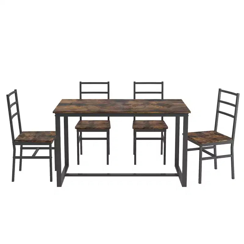 Ensemble de salle à manger 5 pièces Okak de style industriel avec table et chaises à dossier pour salle à manger, restaurant, ensemble dinette en métal et bois pour dîner en famille