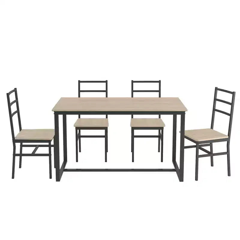 Ensemble de salle à manger 5 pièces Okak de style industriel avec table et chaises à dossier pour salle à manger, restaurant, ensemble dinette en métal et bois pour dîner en famille