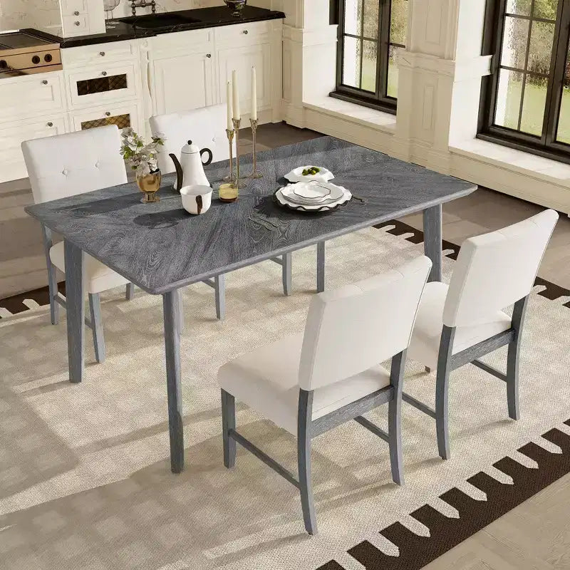 Ensemble de salle à manger 5 pièces, table de cuisine de ferme rustique et 4 chaises rembourrées - ModernLuxe