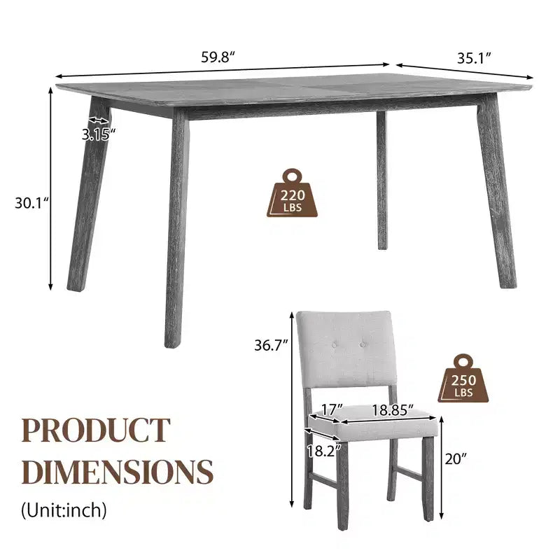 Ensemble de salle à manger 5 pièces, table de cuisine de ferme rustique et 4 chaises rembourrées - ModernLuxe