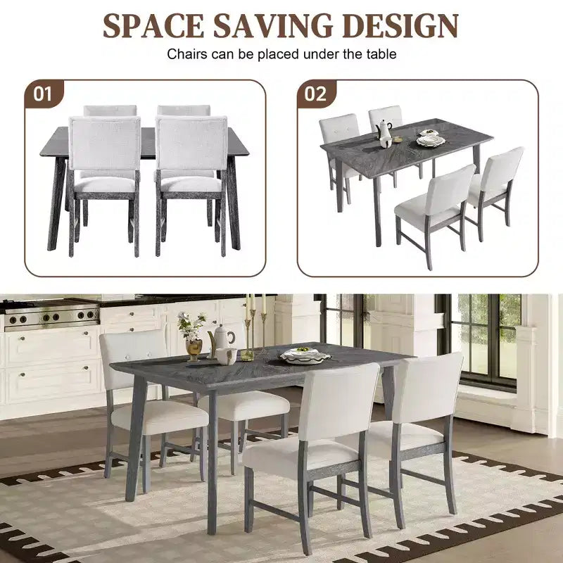 Ensemble de salle à manger 5 pièces, table de cuisine de ferme rustique et 4 chaises rembourrées - ModernLuxe