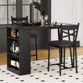 Bar Table and Chairs Set of 2, High Top Kitchen Bar Table, Wood Bar Height Dining Room Set, 3 Tier Storage Shelves, 2 Stool, for Small Spaces