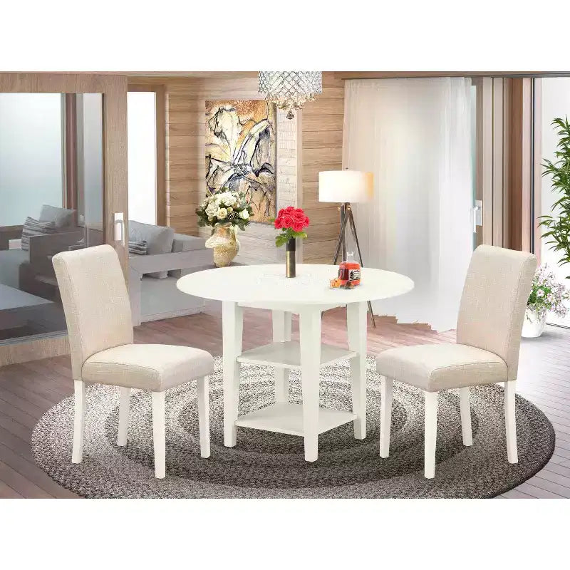 Ensemble de salle à manger rond 3 pièces Table de 20/42 pouces avec 2 chaises en lin - Tissu beige