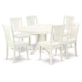 Oval Dining Set 7Pc - 42/60 Inch Table w/ Leaf & 6 Chairs - Modern Farmhouse Style