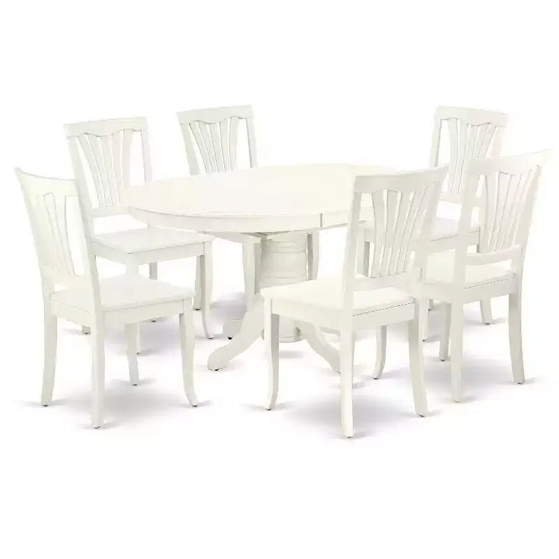 Oval Dining Set 7Pc - 42/60 Inch Table w/ Leaf & 6 Chairs - Modern Farmhouse Style