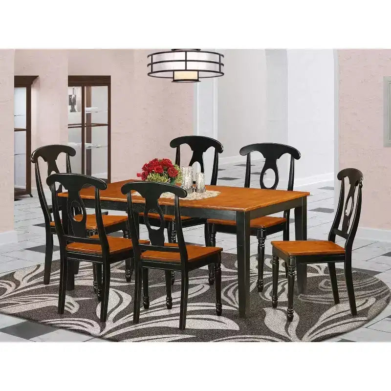 Ensemble de salle à manger rétro - Table et chaises en bois d'hévéa - Finition cerisier - Ensemble de salle élégant pour 6 à 8 personnes