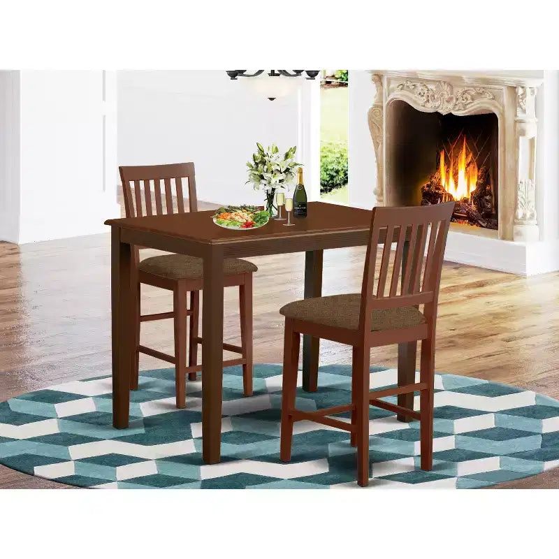 Ensemble de salle à manger hauteur comptoir 5 pièces table et tabourets – Fini cerisier laiteux – Style ferme moderne