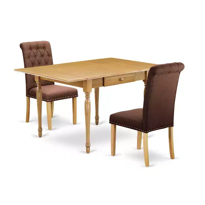 HomeStock 3-Piece Natural Brown Oak Finish Solid Wood Top With Dropleaf Dining Table Set for Small Spaces