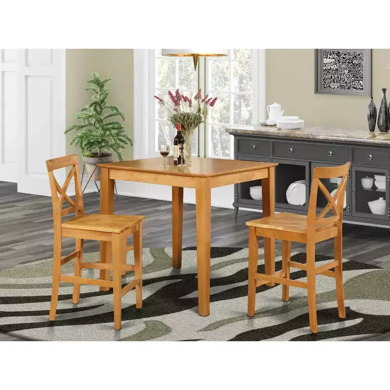 Ensemble de salle à manger hauteur comptoir – Table de pub et tabourets – Design moderne – Bois asiatique – Fini brun