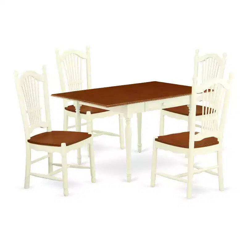 HomeStock 5-Pc Buttermilk and Cherry Solid Wood Top - Dining Room Set with Dropleaf - Seats 4