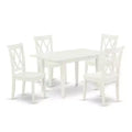 HomeStock 5-Pc Linen White Finish Solid Wood Top-Rectangular Dining Room Set with Butterfly Leaf-Seats 4