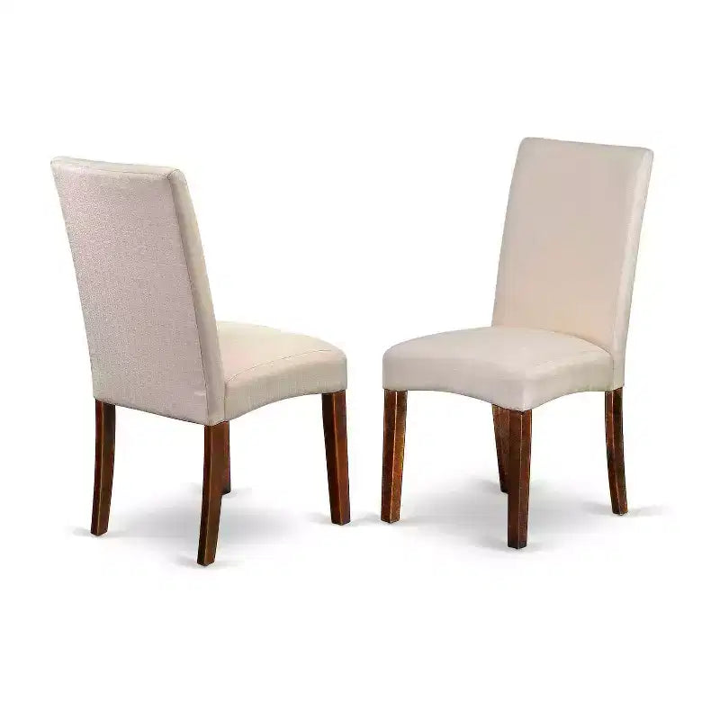 Ensemble de salle à manger vintage 5 pièces Table rectangulaire et 4 chaises - Tissu en lin crème - Pieds en acajou - Table de 42 avec rallonge
