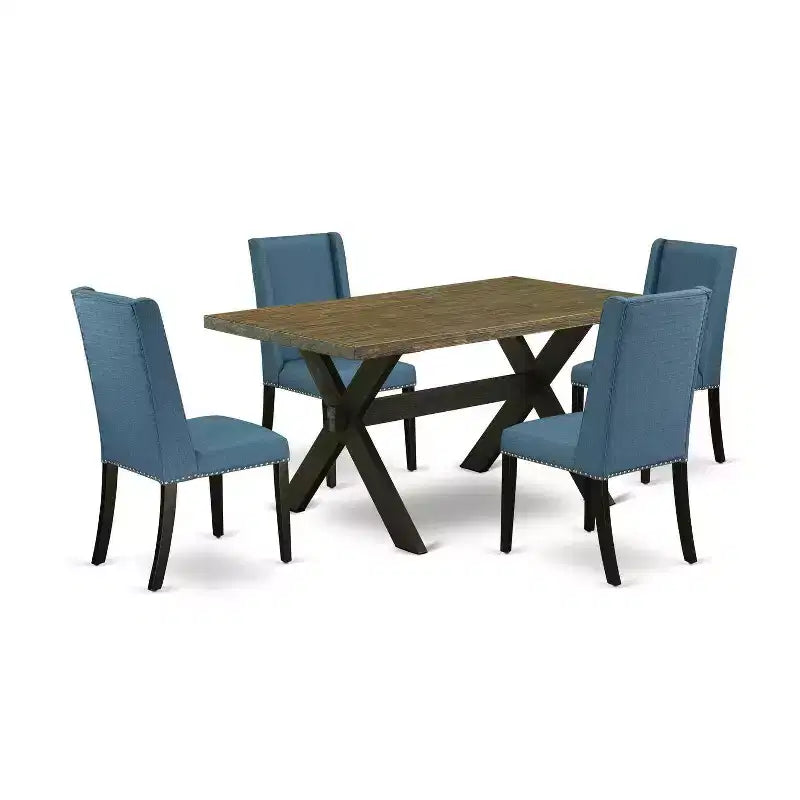 5-Piece Distressed Jacobean Finish Solid Wood Top Dining table with 4-Chairs with