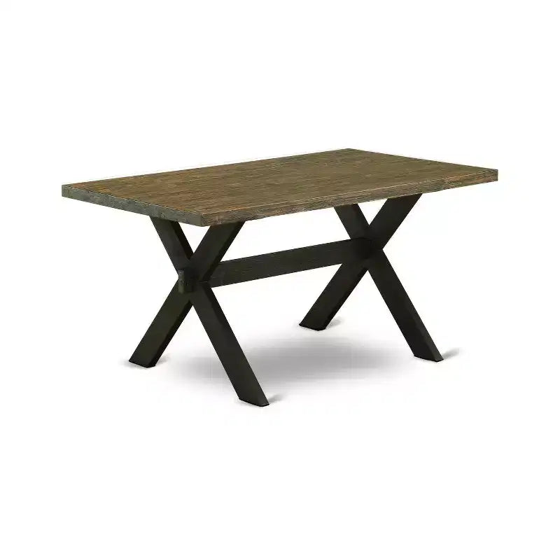 Table de salle à manger 5 pièces en bois massif finition jacobine patinée avec 4 chaises