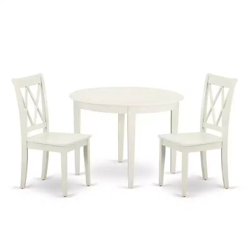Nordic Dining Set - 3 Piece Table & Chairs - 42 Inch Round Table - Linen White Finish - Modern Furniture