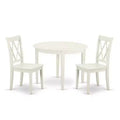Nordic Dining Set - 3 Piece Table & Chairs - 42 Inch Round Table - Linen White Finish - Modern Furniture