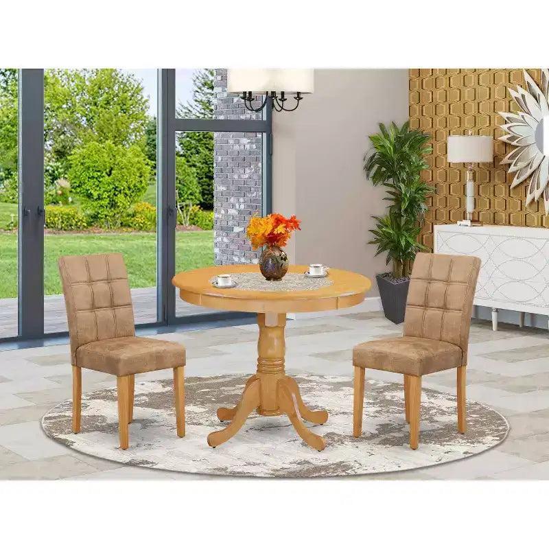 Ensemble table à manger ronde avec 2 chaises - Ensemble de table de salle à manger moderne en chêne