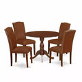 5-Piece Mahogany Finish Solid Wood Top Dining table with 4-Chairs with Drop Leaf