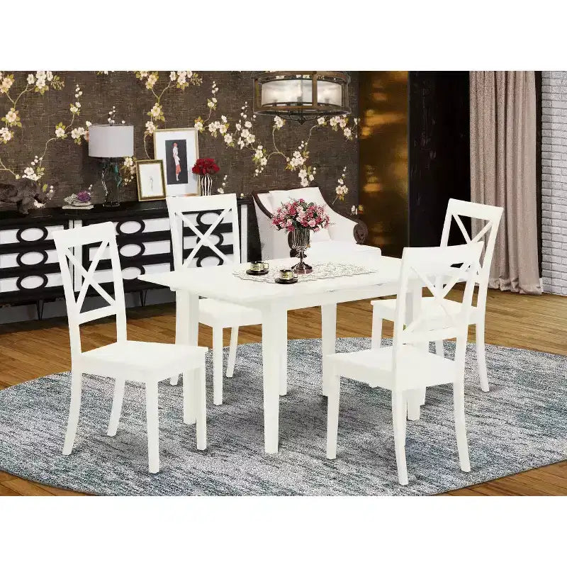 HomeStock Ensemble de salle à manger rectangulaire 5 pièces en bois massif avec dessus en noyer et battant papillon - Pour 4 personnes