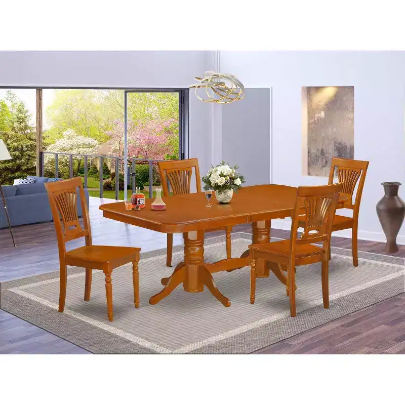 Ensemble table à manger rustique 5 pièces - Table de cuisine avec chaises, rallonge, finition marron selle