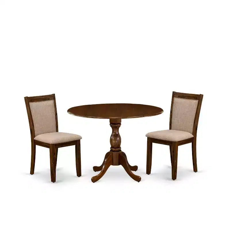 3-Piece Antique Walnut Solid Wood Top - Upholstered Dining Room Set - Seats-4