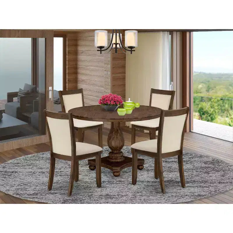 Table de salle à manger HomeStock 5 pièces en bois massif finition sablée noire avec 4 chaises