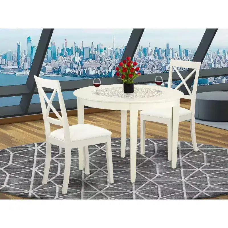 Petit ensemble de table de cuisine avec chaises - Table et chaises de salle à manger 3 pièces - Design néoclassique - Finition blanc lin